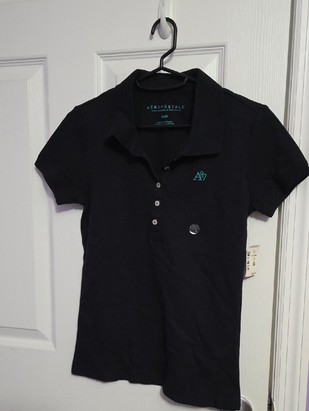 Aeropostale Black Polo with Teal A87 Accent